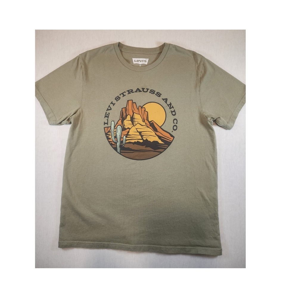 Levis Mens Graphic T-Shirt Tea Leaf Green Desert Mesa Cactus Cotton size Medium